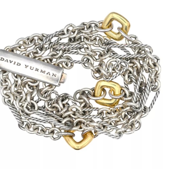 HEAVY Vintage David Yurman Figaro multi-chain 4-row bracelet 18K Gold Silver - Picture 2 of 8